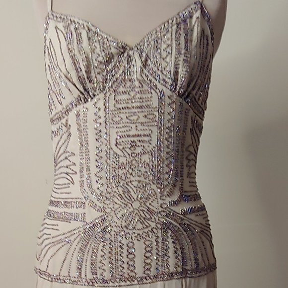 NWT Light Brown Scala Beaded Flapper Short Dress - Picture 4 of 5